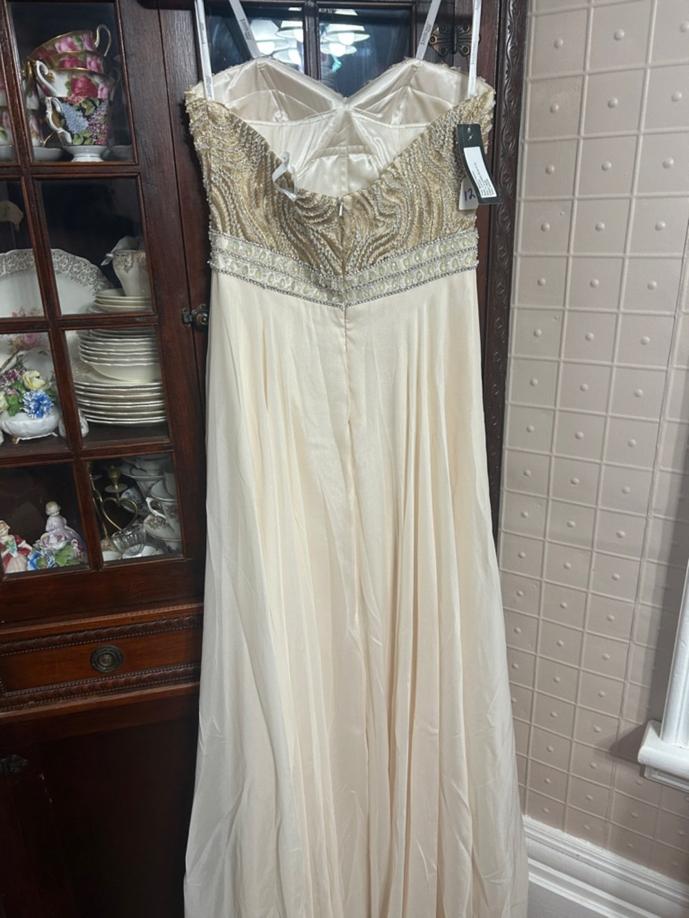 Tony Bowls Ivory Beaded Strapless Evening/Prom Gown - Picture 3 of 12